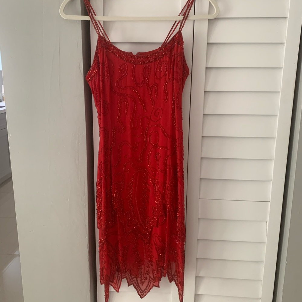 Red Beaded Evening Dress